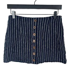 Forever 21 Blue White Linen Blend Striped Button Front Mini Skirt Medium